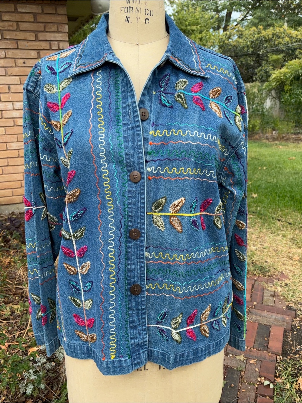 New Direction Y2K Embroidered Denim Jacket Multicolor Floral Made in India